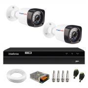 Kit 2 Câmeras Full HD 1080p 2MP Bullet 20 Metros Infravermelho Tudo Forte + DVR Gravador de Video Inteligente Intelbras MHDX 1204 4 Canais H.265+