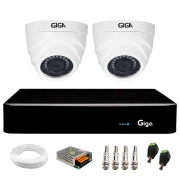 Kit 2 Câmeras Segurança Dome Security GS0460 Infravermelho 30 Metros HD 720p Lente 2.6mm + Dvr Stand Alone Giga Security GS0464 4 Canais