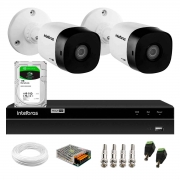Kit 2 Câmeras Intelbras VHD 1015 Bullet HD 720p Lente 3.6mm Visão Noturna 15M Proteção IP67 + DVR Intelbras MHDX 1204 4 Canais + HD 1TB BarraCuda