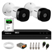 Kit 2 Câmeras Intelbras VHD 1015 Bullet HD 720p Lente 3.6mm Visão Noturna 15M Proteção IP67 + DVR Intelbras MHDX 1204 4 Canais + HD 2TB BarraCuda