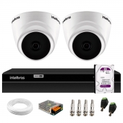 Kit 2 Câmeras Intelbras VHD 1120 Dome G7 HD 720p, Lente 2.8mm, Visão Noturna 20M + DVR Intelbras MHDX 1204 4 Canais + HD 1TB