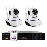 Kit 2 Câmeras Robô IP Wifi HD 720p Sem Fio Com áudio e Visão Noturna Tudo Forte + DVR Gravador de Vídeo Tudo Forte TFHDX 3304 4 Canais + HD 1TB Purple