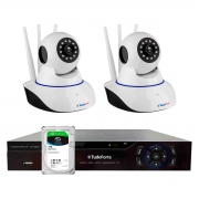 Kit 2 Câmeras Robô IP Wifi HD 720p Sem Fio Com áudio e Visão Noturna Tudo Forte + DVR Gravador TFHDX 3304 4 Canais + HD 1TB Skyhawk