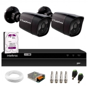 Kit 2 Câmeras Tudo Forte Bullet Black Full HD 1080p, Lente 2.8mm, Visão Noturna 20M, IP66 + DVR Intelbras MHDX 1204 4 Canais + HD 2TB Purple