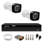 Kit 2 Câmeras Tudo Forte HD 720p 1MP Bullet Proteção IP66 IR 20 + DVR Gravador de Video Inteligente Intelbras MHDX 1204 4 Canais H.265+
