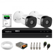 Kit 2 Câmeras Bullet de Segurança VHD 1010 B Infra + DVR Gravador de Video Inteligente Intelbras MHDX 1204 4 Canais  + HD 1TB