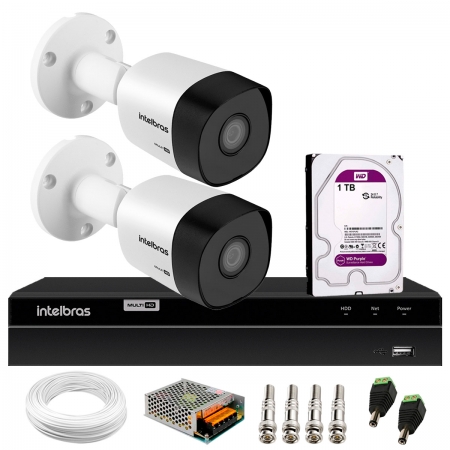 Kit 2 Câmeras VHD 3120 B G6  + DVR MHDX 1204 4 Canais + App Grátis de Monitoramento, Câmeras HD 720p 20m Infravermelho de Visão Noturna Intelbras + HD 1TB