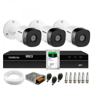 Kit 3 Câmeras Bullet HD 720p VHL 1120 B Infra 20m HDCVI + DVR Gravador de Video Inteligente Intelbras MHDX 1204 4 Canais + HD 2TB