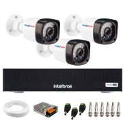 Kit 3 Câmeras de Segurança Full HD 1080p 2MP Bullet 20 Metros Infravermelho Tudo Forte + Gravador Digital de vídeo Intelbras MHDX 1004-C