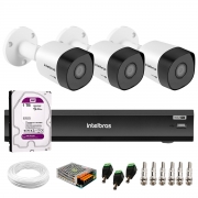Kit 3 Câmeras de Segurança Full HD 1080p VHD 3230 B G6 + Gravador de Vídeo Digital iMHDX 3004 com Reconhecimento Facial 4 Canais + HD