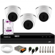 Kit 3 Câmeras Dome Multi HD VHD 1010 D + DVR Intelbras 4 Canais MHDX 1204 Detecção Inteligente de Movimento + HD Purple