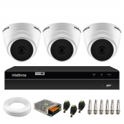 Kit 3 Câmeras Dome VHD 1120 D G7 20m de Infravermelho Para Ambiente Interno + DVR Gravador de Video Inteligente Intelbras MHDX 1204 4 Canais H.265+