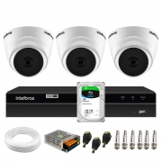 Kit 3 Câmeras Dome VHL 1220 D - HDCVI Lite 2MP - 20m, Full HD 1080p 2,8 mm + DVR Gravador de Video Inteligente Intelbras MHDX 1204 4 Canais + HD 1TB