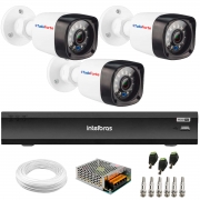 Kit 3 Câmeras Full HD 1080p 20m Infravermelho de Visão Noturna + DVR Intelbras iMHDX 3008 + Acessórios