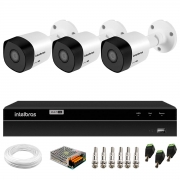 Kit 3 Câmeras Intelbras Bullet HD 720p VHD 3120 B G7 3,6mm Visão Noturna 20m IP67 + DVR Intelbras MHDX 1204 4 Canais