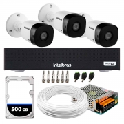 Kit 3 Câmeras Intelbras VHD 1230 B G7 Bullet Multi-HD FULL HD 1080p Visão Noturna 30m Proteção IP67 + DVR Gravador MHDX 1004-C 4 Canais + HD 500GB