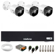 Kit 3 Câmeras Intelbras VHD 3530 B 5MP HDCVI Bullet Visão Noturna 30m IP67 + DVR Intelbras MHDX 3004-C 4 Canais