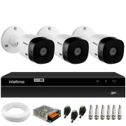 Kit 3 Câmeras Intelbras VHL 1220 B Full HD 1080 Lite + DVR Intelbras - Câmeras com 20m Infravermelho de Visão Noturna + Fonte, Cabos e Acessórios