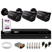 Kit 3 Câmeras Tudo Forte Bullet Black Full HD 1080p, Lente 2.8mm, Visão Noturna 20M, IP66 + DVR Intelbras MHDX 1204 4 Canais + HD 3TB Purple