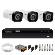 Kit 3 Câmeras Tudo Forte HD 720p 1MP Bullet Proteção IP66 IR 20 + DVR Gravador de Video Inteligente Intelbras MHDX 1204 4 Canais H.265+
