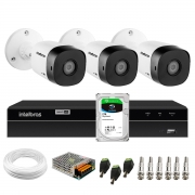 Kit 3 Câmeras Bullet de Segurança VHD 1010 B Infra + DVR Gravador de Video Inteligente Intelbras MHDX 1204 4 Canais  + HD 2TB
