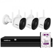 Kit 3 Câmeras WiFi Sem Fio Visão Noturna 30m Intelbras iM5 SC Full HD 1080p Com Microfone + NVR Gravador 1404 4 Canais Intelbras + HD 1 TB Purple