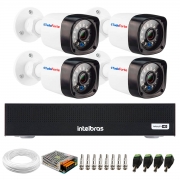 Kit 4 Câmeras de Segurança Full HD 1080p 2MP Bullet 20 Metros Infravermelho Tudo Forte + Gravador Digital de vídeo Intelbras MHDX 1004-C