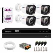 Kit 4 Câmeras de Segurança Full HD 1080p Lite 20 Metros Infravermelho + DVR Intelbras + HD + Cabos e Acessórios