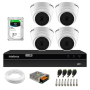 Kit 4 Câmeras Dome de Segurança Multi HD VHD 1010 D + DVR Gravador de Video Inteligente Intelbras MHDX 1204 4 Canais + HD 2TB