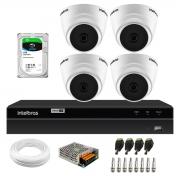 Kit 4 Câmeras Dome VHD 1120 D G6 20m de Infravermelho Para Ambiente Interno + DVR Gravador de Video Inteligente Intelbras MHDX 1204 4 Canais + HD 1TB