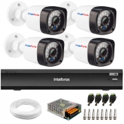 Kit 4 Câmeras Full HD 1080p 20m Infravermelho de Visão Noturna + DVR Gravador Vídeo Inteligente iMHDX 3004 4 Canais + Acessórios