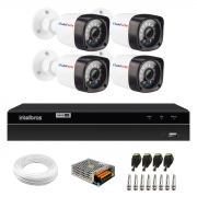 Kit 4 Câmeras Full HD 1080p 2MP Bullet 20 Metros Infravermelho Tudo Forte + DVR Gravador de Video Inteligente Intelbras MHDX 1204 4 Canais H.265+