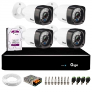 Kit 4 Câmeras Segurança GS0461 HD 720p Visão Noturna 30 Metros 1/4 2,6mm Ip66 + Dvr Stand Alone Giga Security GS0464 4 Canais + HD 1TB Purple