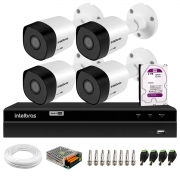 Kit 4 Câmeras Intelbras Bullet HD 720p VHD 3120 B G6 3,6mm Visão Noturna 20m IP67 + DVR Intelbras MHDX 1204 4 Canais + HD 2TB