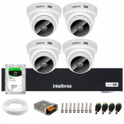 Kit 4 Câmeras Intelbras VHC 1120 D HD 720p Infravermelho de 20 metros Lente 2.8mm + DVR Gravador Digital de vídeo Intelbras MHDX 1004-C + HD 1TB BarraCuda