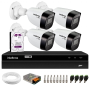 Kit 4 Câmeras Intelbras VHD 1120 Bullet G6 HD 720p, Lente 2.8mm, Visão Noturna 20M, Proteção IP67 + DVR Intelbras MHDX 1204 4 Canais + HD 3TB