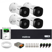 Kit 4 Câmeras Intelbras VHD 1230 B Full HD 1080p Bullet Visão Noturna de 30 metros IP67 + Dvr Intelbras MHDX 1004-C 4 Canais + HD 1TB BarraCuda