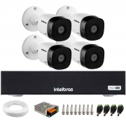 Kit 4 Câmeras Intelbras VHD 1230 B Full HD 1080p Bullet Visão Noturna de 30 metros IP67 + DVR Intelbras MHDX 3004-C 4 Canais