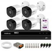 Kit 4 Câmeras Intelbras VHD 3130 Bullet G6 HD 720p, Lente 3.6mm, Visão Noturna 30m, IP67 + DVR Intelbras MHDX 1204 4 Canais + HD 3TB
