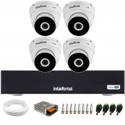 Kit 4 Câmeras Intelbras VHD 3130 D G7 HD 720p Dome Infravermelho de 30m Proteção IP67 + Dvr Intelbras MHDX 1004-C 4 Canais