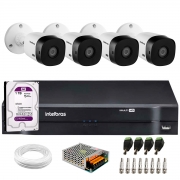 Kit 4 Câmeras Intelbras VHL 1120B HD 720p HDCVI Infra 20m IP66 + DVR Stand Alone Multi HD Intelbras MHDX 1104 de 4 Canais + HD 1TB Purple