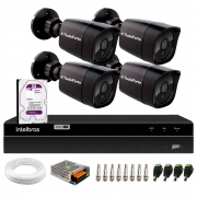 Kit 4 Câmeras Tudo Forte Bullet Black Full HD 1080p, Lente 2.8mm, Visão Noturna 20M, IP66 + DVR Intelbras MHDX 1204 4 Canais + HD 1TB Purple
