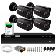 Kit 4 Câmeras Tudo Forte Bullet Black Full HD 1080p, Lente 2.8mm, Visão Noturna 20M, IP66 + DVR Intelbras MHDX 1204 4 Canais + HD SkyHawk 1TB
