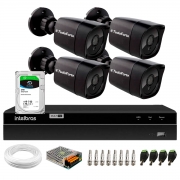Kit 4 Câmeras Tudo Forte Bullet Black Full HD 1080p, Lente 2.8mm, Visão Noturna 20M, IP66 + DVR Intelbras MHDX 1204 4 Canais + HD SkyHawk 3TB