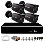 Kit 4 Câmeras Tudo Forte Bullet Black Full HD 1080p, 2.8mm, Visão Noturna 20M, IP66 + DVR Stand Alone Giga Security GS0464 1080n 4 Canais