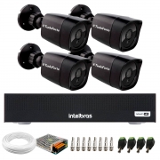 Kit 4 Câmeras Tudo Forte Bullet Black Full HD 1080p, Lente 2.8mm, Visão Noturna 20M, IP66 + Gravador Digital de vídeo Intelbras MHDX 1004-C