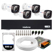 Kit 4 Câmeras Segurança Full HD DVR Intelbras 4 Canais Com HD Completo