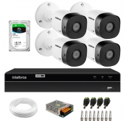 Kit 4 Câmeras Bullet de Segurança VHD 1010 B Infra + DVR Gravador de Video Inteligente Intelbras MHDX 1204 4 Canais  + HD 2TB
