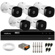 Kit 5 Câmeras Intelbras VHD 1015 Bullet HD 720p Lente 3.6mm Visão Noturna 15M Proteção IP67 + DVR Intelbras MHDX 1208 8 Canais Multi HD