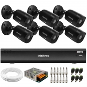 Kit 6 Câmeras Black Intelbras - VHD 1220 B G6 Full HD 1080p + DVR Intelbras iMHDX 3008 + Acessórios